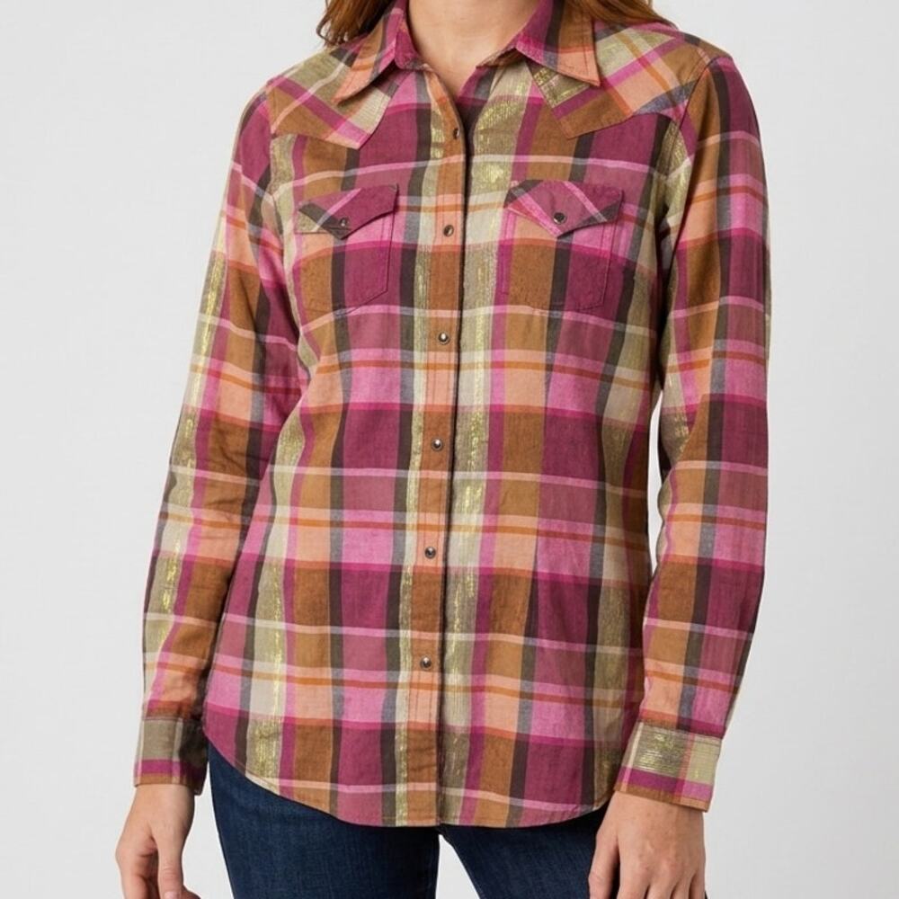 Women’s Plaid Snap Front Western Shirt Dress – Retro Cowgirl Style - Size M